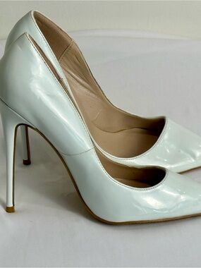 Women's Pointed Stiletto Pumps in Pale Blue Patent 8.5